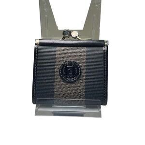 Fendi EUC Black Brown Gold Clasp Detail Coin Purse